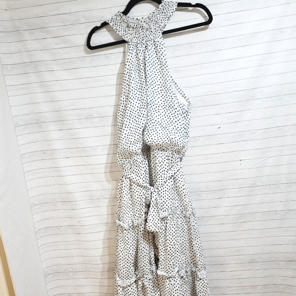 JJ's HOUSE White Spotted High Neck Tiered Ruffle Dress, sz 10 - Picture 4 of 16